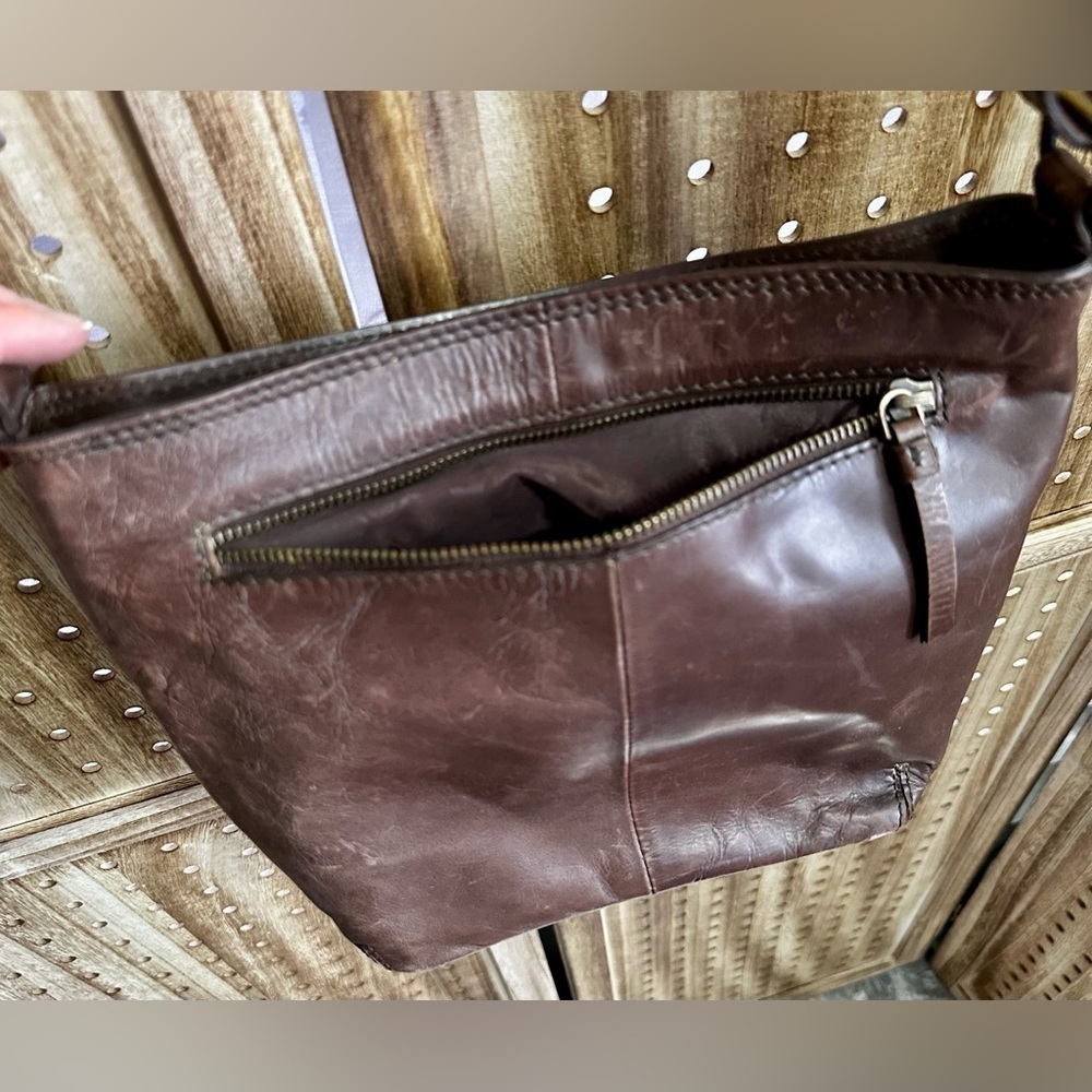 Born Chocolate Brown Leather Crossbody Messenger Bag with Antique Brass Hardware - Picture 9 of 10